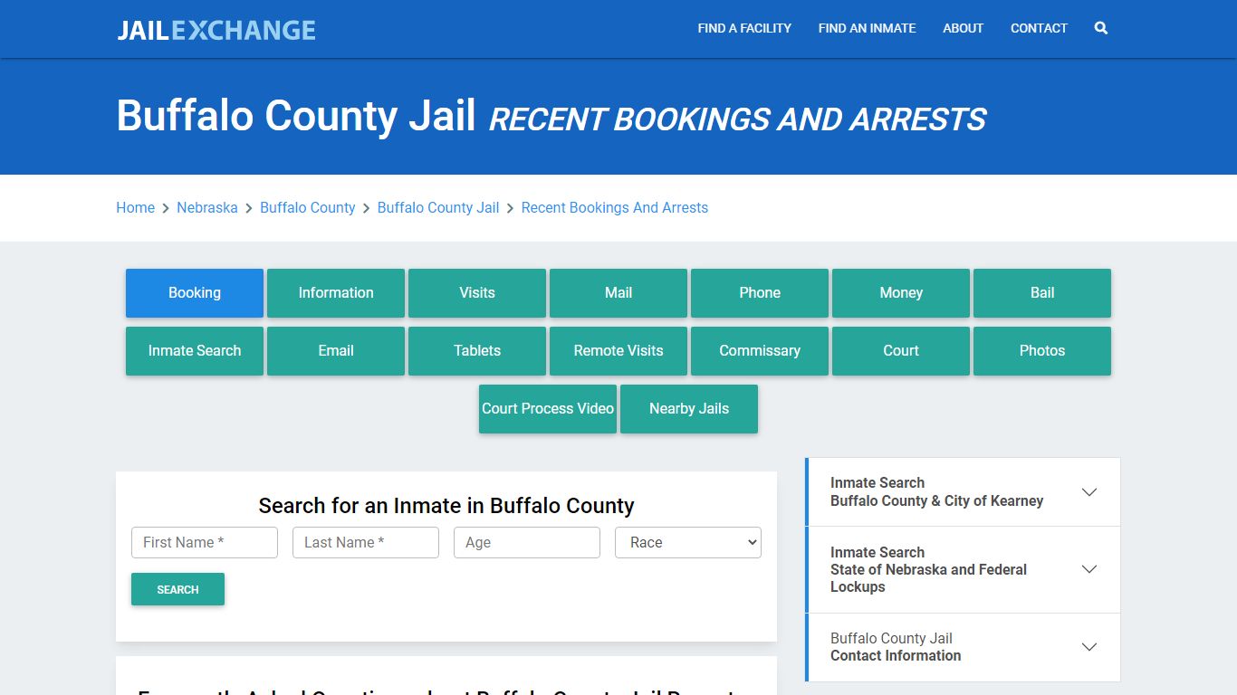 Buffalo County Jail NE Recent Arrests and Bookings - Jail Exchange